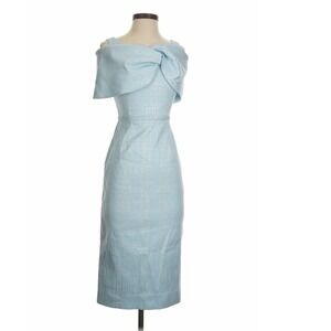 $640 New Rickie Freeman Teri Jon Blue Silver Metallic Jacquard Portrait Dress 16